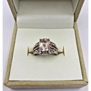 925 Silver Ring Size 5 Morganite, Pink-Peach Stone, Cocktail Ring